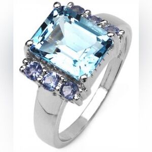 Womens White Gold
Rhodium Over
SterlingSilver Tanzanite&
4.0 CTW SwissBlueTopaz